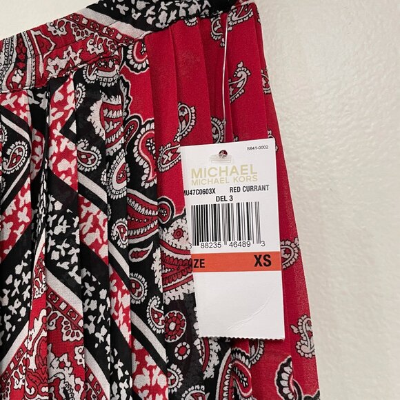 New MK Bandana Paisley Pleated Maxi Skirt Red Currant XS (runs large) - Picture 4 of 7